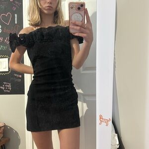 Lulu's Black Off the -Shoulder Ruffle Dress